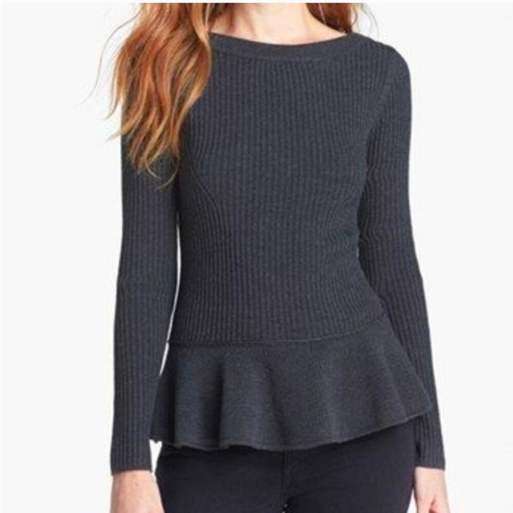 Tory Burch Ramona Peplum 100% Merino Wool Sweater